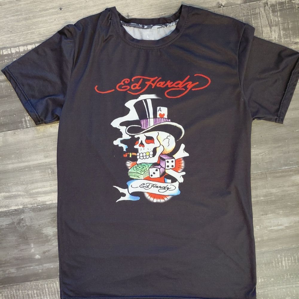 Ed Hardy Dark Tee with Skull Graphic